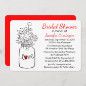 レッド素朴ブライダルシャワーメイソンジャーフラワーズ 招待状 (正面/裏面)