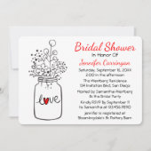 レッド素朴ブライダルシャワーメイソンジャーフラワーズ 招待状 (正面)