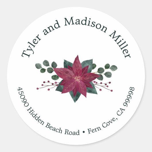 レッド素朴ポインセチア開花ホリデー封筒用シール ラウンドシール (正面)