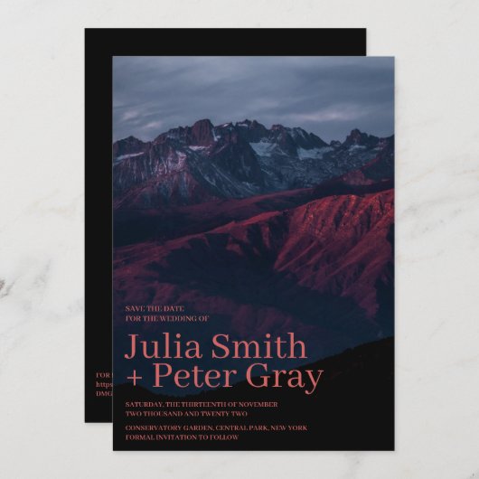 レッド素朴マウンテンズセーブザデート招待状 招待状 (正面/裏面)