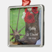 レッド素朴ローゼズカントリーウェスタン結婚ズ メタルオーナメント (左)