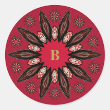 レッド素朴抽象芸術モノグラムフローラ封筒用シール