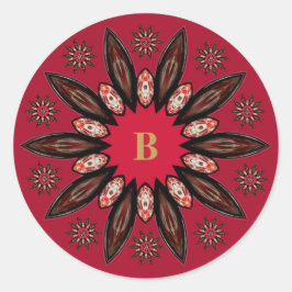レッド素朴抽象芸術モノグラムフローラ封筒用シール ラウンドシール