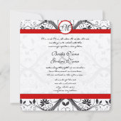 レッド素朴・ロマンチック・ダマスク結婚・バタフライ 招待状 (正面)