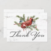 レッド素朴（鳥）ショウジョウコウカンチョウウォーターカラーホリデー サンキューカード (正面/裏面)
