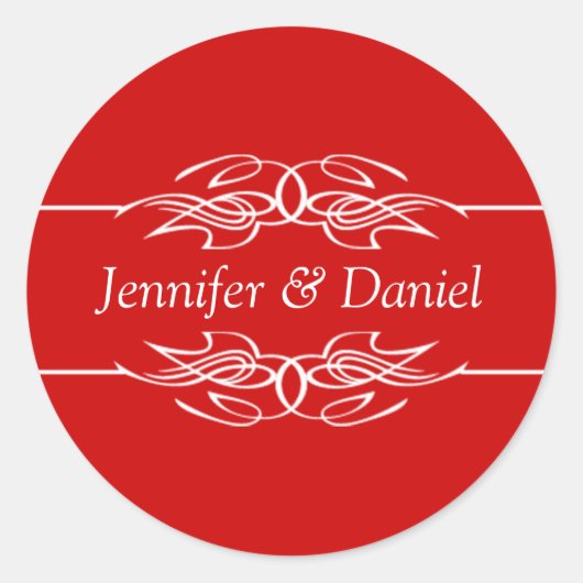 レッド結婚封筒用シールシール新郎新婦 ラウンドシール (正面)