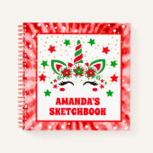 レッド絞り染めユニコーンクリスマスキッズパーソナライズされたズ ノートブック (正面)