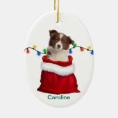 レッド縁どコリーパピーインホリデー抱き枕 セラミックオーナメント (裏面)