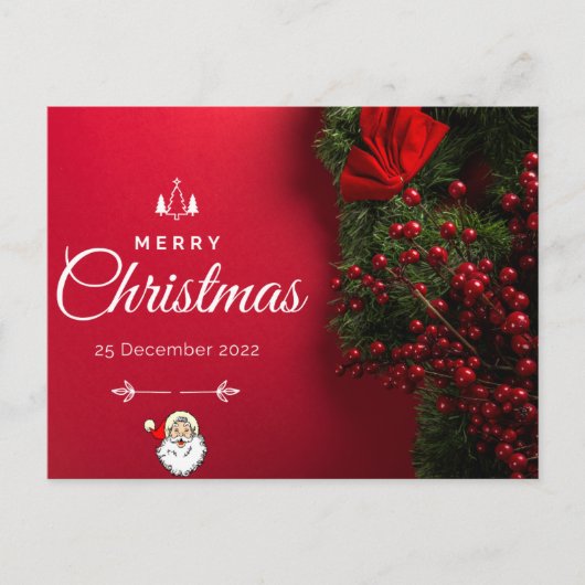 レッド美しいとミニマリストのクリスマスカード ポストカード (正面)