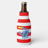 レッド航海のストライプフリスビーカパーソナライズされた ボトルクーラー (ボトル正面)