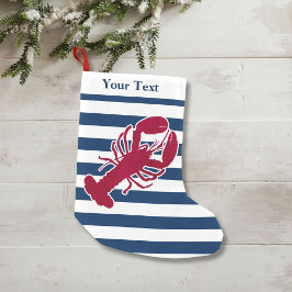 レッド航海のロブスターモノグラムブルーホワイトストライプ スモールクリスマスストッキング
