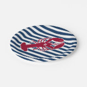 レッド航海のロブスターモノグラムブルーホワイトストライプ ペーパープレート (アングル)