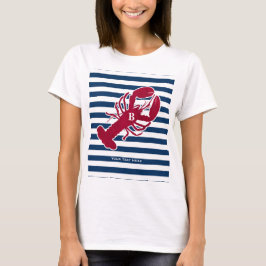 レッド航海のロブスターモノグラムブルーホワイトストライプ Tシャツ