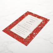 レッド華美クラシーフローラピーコック金ゴールド結婚ズ 箔招待状 (回転した状態)