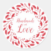 レッド葉リース&ブランチ引用文 ラウンドシール (正面)