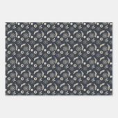 レッド葉、ブルー、ブラックのメタリックな雪と雪 ラッピングペーパーシート (正面3)