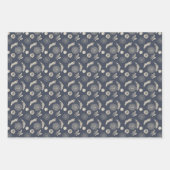 レッド葉、ブルー、ブラックのメタリックな雪と雪 ラッピングペーパーシート (正面2)