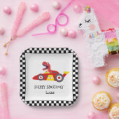 レッド誕生日恐竜レースカーボーイレース子供の名前 ペーパープレート (パーティー)