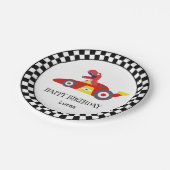 レッド誕生日恐竜レースカーボーイレース子供の名前 ペーパープレート (アングル)