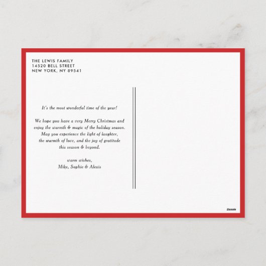 レッド賛美タイポグラフィ写真クリスマス シーズンポストカード (裏面)