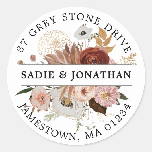 レッド赤面テラコッタフローラ差出人住所ラベル ラウンドシール (正面)