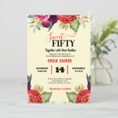 レッド赤面ネイビーブルーフローラ植物学誕生日 招待状 (スタンド正面)