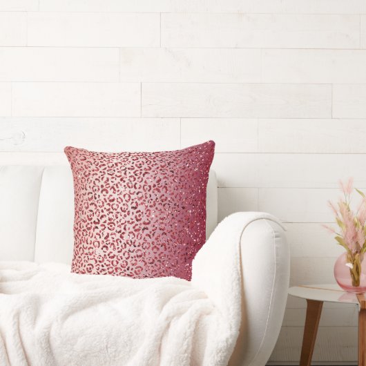 レッド赤面ピンクグリッタースパークルヒョウ柄 クッション (ソファ)