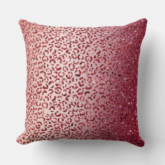 レッド赤面ピンクグリッタースパークルヒョウ柄 クッション (正面)