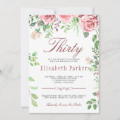 レッド赤面ピンクフローラガーデン30th誕生日パーティー 招待状 (正面)