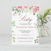 レッド赤面ピンクフローラガーデン60thバースデーパーティー 招待状 (スタンド正面)