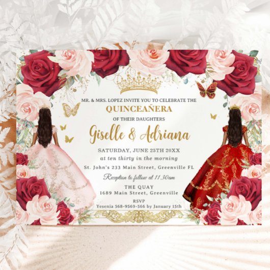 レッド赤面ピンクフローラツインズ金ゴールドキンセアニラ 招待状