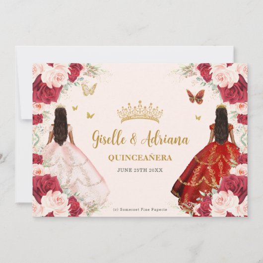 レッド赤面ピンクフローラツインズ金ゴールドキンセアニラ 招待状 (裏面)