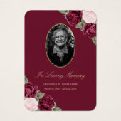 レッド赤面ピンクフローラ葬儀祈りの言葉カード (正面)