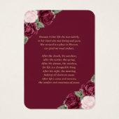 レッド赤面ピンクフローラ葬儀祈りの言葉カード (裏面)