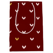 レッド赤面ピンク金ゴールドハート ミディアムペーパーバッグ (正面)