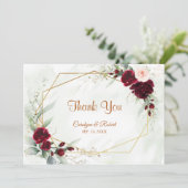 レッド赤面ブルゴーニュ金ゴールド幾何結婚学的緑 サンキューカード (スタンド正面)