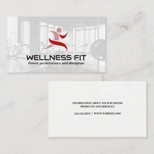 レッド走ロゴ | フィットネスセンターの背景 予約カード (正面/裏面)