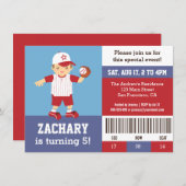 レッド野球ボーイバースデーパーティーチケット招待状 招待状 (正面/裏面)