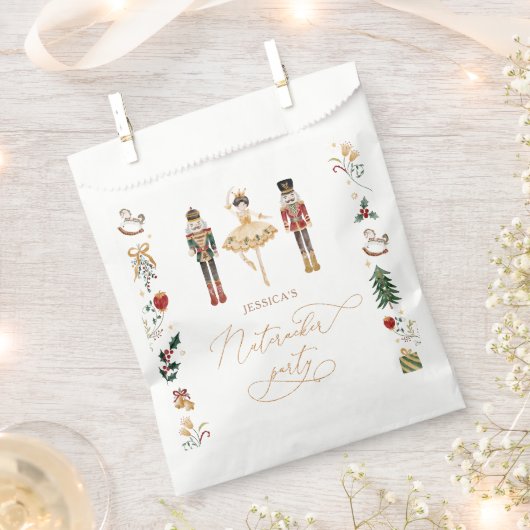 レッド金ゴールドくるみ割りバレリーナ子供の誕生日パーティー フェイバーバッグ (クリップ留めされた状態)