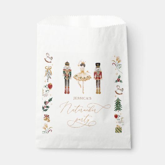 レッド金ゴールドくるみ割りバレリーナ子供の誕生日パーティー フェイバーバッグ (正面)