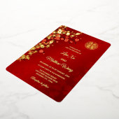 レッド金ゴールドさくらんぼブロッサム |中国の結婚s 箔招待状 (回転した状態)