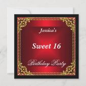 レッド金ゴールドとブラックスウィート16バースデーパーティー 招待状 (正面)