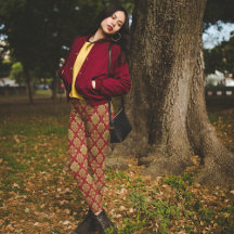 レッド金ゴールドアラベスククリスマスパジャマパンツ