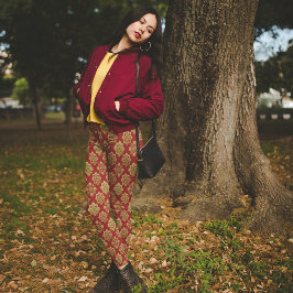 レッド金ゴールドアラベスククリスマスパジャマパンツ レギンス