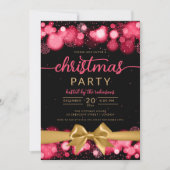 レッド金ゴールドウィンターワンダーランドファミリークリスマスリボン 招待状 (正面)