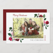 レッド金ゴールドウォーターカラーフローラホリデーカード シーズンカード (正面/裏面)