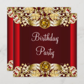 レッド金ゴールドウーマンズバースデーパーティー 招待状 (正面/裏面)