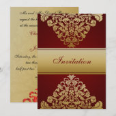 レッド金ゴールドエレガンス結婚式招待状 招待状 (正面/裏面)