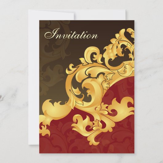 レッド金ゴールドエレガンス結婚式招待状 招待状 (正面)