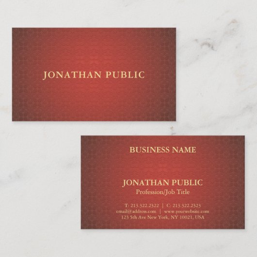 レッド金ゴールドエレガントダマスクエリートプロフェッショナルラグジュアリー 名刺 (正面/裏面)